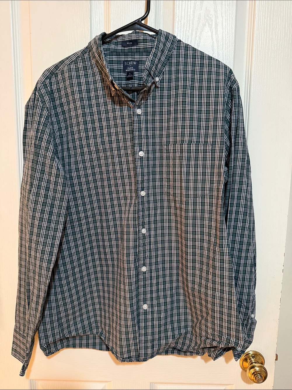 J. Crew Men’s Slim Fit Green and White Plaid Button-Down Shirt